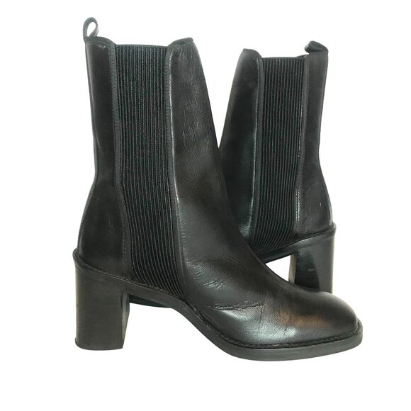 ASOS DESIGN Ranger heel Black Mid Calf Mid Heel Boots Womens 7 Pull On Elastic - Picture 3 of 12